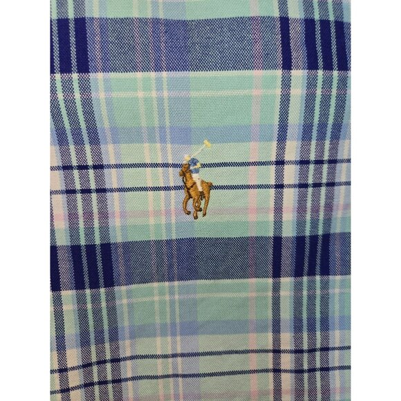 Ralph Lauren Mens XLT Button-Down Plaid Shirt Blue Green Cotton Long Sleeve - Picture 7 of 8